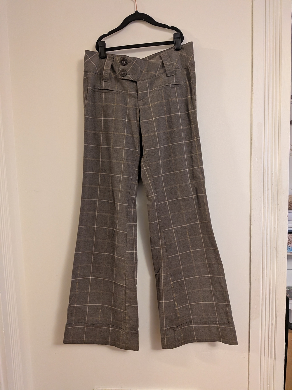 Charlotte Russe Gray Windowpane Plaid Wide-Leg Pants